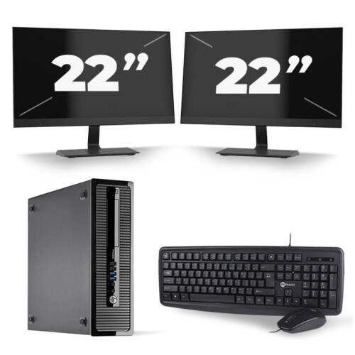 Refurbished HP ProDesk 400 G1 SFF - Intel Core i7-4e Generatie - 16GB RAM - 256GB SSD - Windows 10 + 2x 22 inch Monitor Tweedehands