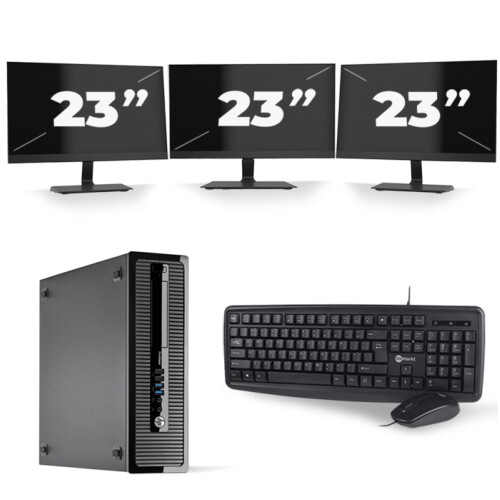 Refurbished HP ProDesk 400 G1 SFF - Intel Core i7-4e Generatie - 16GB RAM - 256GB SSD - Windows 10 + 3x 23 inch Monitor Tweedehands