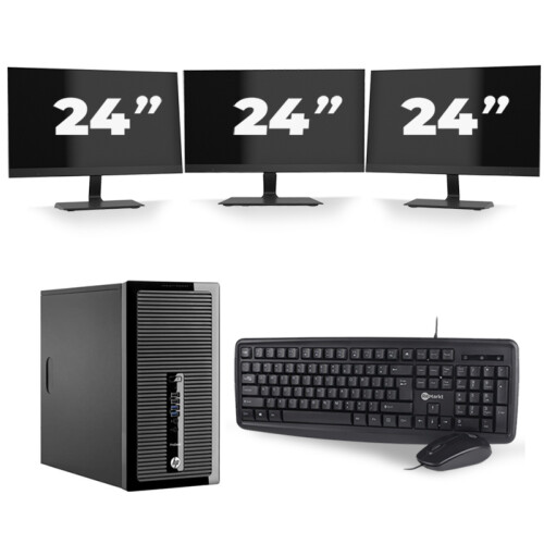 Refurbished HP ProDesk 400 G2 Micro Tower - Intel Core i5-4e Generatie - 8GB RAM - 256GB SSD - Windows 10 + 3x 24 inch Monitor Tweedehands