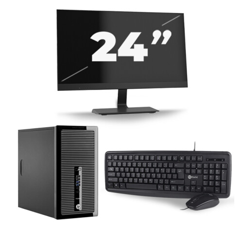 Refurbished HP ProDesk 400 G2 Micro Tower - Intel Core i5-4e Generatie - 8GB RAM - 256GB SSD - Windows 10 + 1x 24 inch Monitor Tweedehands