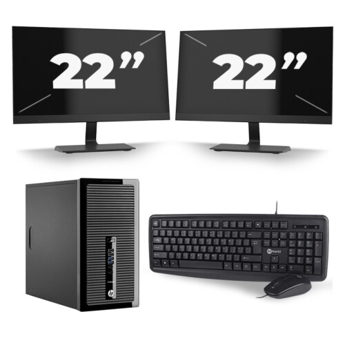 Refurbished HP ProDesk 400 G2 Micro Tower - Intel Core i5-4e Generatie - 8GB RAM - 256GB SSD - Windows 10 + 2x 22 inch Monitor Tweedehands