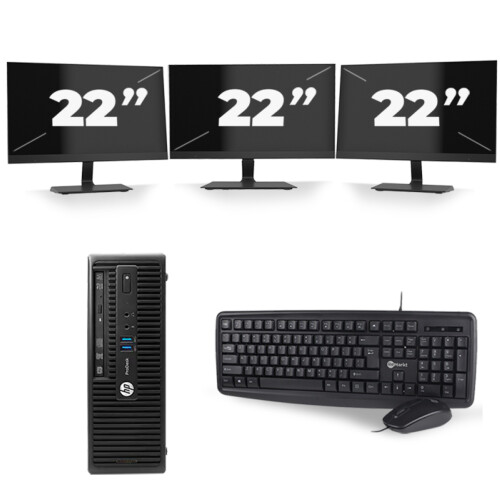 Refurbished HP ProDesk 400 G2.5 SFF - Intel Core i5-4e Generatie - 8GB RAM - 256GB SSD - Windows 10 + 3x 22 inch Monitor Tweedehands