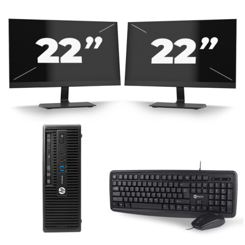 Refurbished HP ProDesk 400 G2.5 SFF - Intel Core i7-4e Generatie - 8GB RAM - 256GB SSD - Windows 10 + 2x 22 inch Monitor Tweedehands
