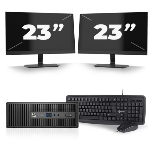 Refurbished HP ProDesk 400 G3 SFF - Intel Core i5-6e Generatie - 8GB RAM - 256GB SSD - Windows 11 + 2x 23 inch Monitor Tweedehands