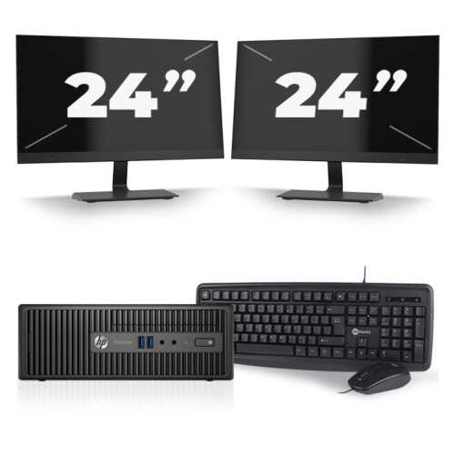 Refurbished HP ProDesk 400 G3 SFF - Intel Core i7-6e Generatie - 16GB RAM - 256GB SSD - Windows 11 + 2x 24 inch Monitor