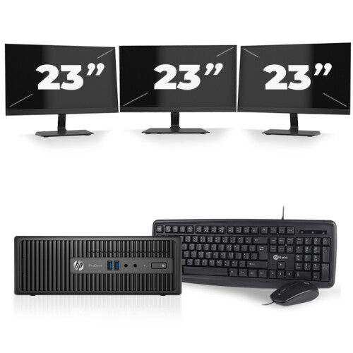 Refurbished HP ProDesk 400 G3 SFF - Intel Core i7-6e Generatie - 8GB RAM - 256GB SSD - Windows 11 + 3x 23 inch Monitor Tweedehands