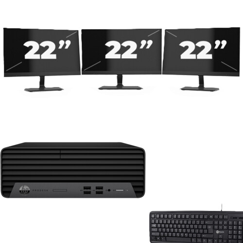 Refurbished HP ProDesk 400 G7 SFF - Intel Core i7-10e Generatie - 8GB RAM - 256GB SSD - Windows 11 + 3x 22 inch Monitor Tweedehands