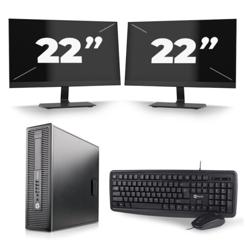 Refurbished HP ProDesk 600 G1 SFF - Intel Core i5-4e Generatie - 8GB RAM - 256GB SSD - Windows 10 + 2x 22 inch Monitor Tweedehands