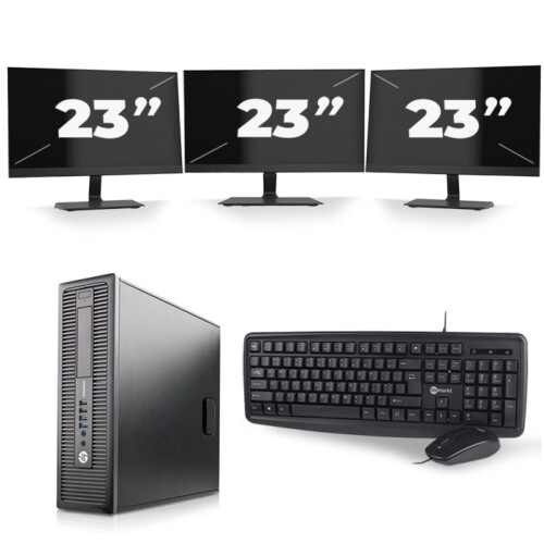 Refurbished HP ProDesk 600 G1 SFF - Intel Core i5-4e Generatie - 8GB RAM - 256GB SSD - Windows 10 + 3x 23 inch Monitor Tweedehands