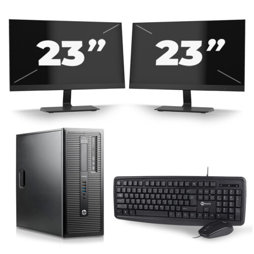 Refurbished HP ProDesk 600 G1 Tower - Intel Core i5-4e Generatie - 8GB RAM - 256GB SSD - Windows 10 + 2x 23 inch Monitor Tweedehands