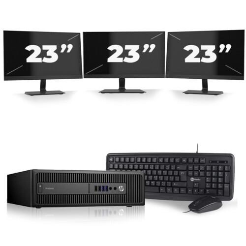 Refurbished HP ProDesk 600 G2 SFF - Intel Core i7-6e Generatie - 16GB RAM - 256GB SSD - Windows 11 + 3x 23 inch Monitor Tweedehands