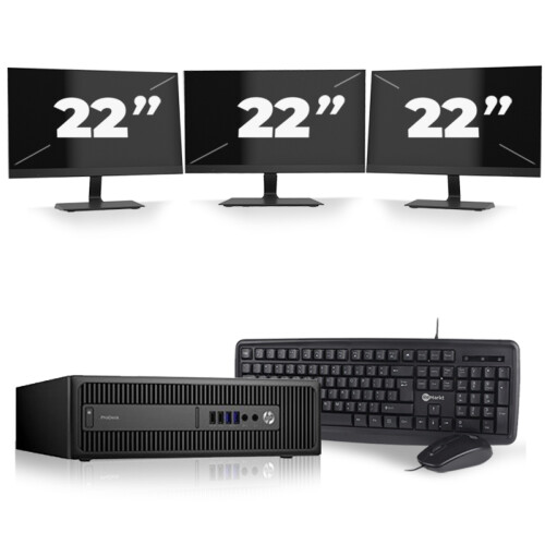 Refurbished HP ProDesk 600 G2 SFF - Intel Core i7-6e Generatie - 16GB RAM - 256GB SSD - Windows 11 + 3x 22 inch Monitor Tweedehands