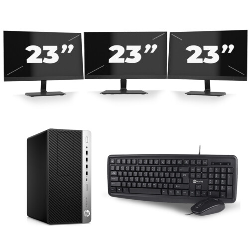 Refurbished HP ProDesk 600 G3 Micro Tower - Intel Core i5-6e Generatie - 8GB RAM - 256GB SSD - Windows 11 + 3x 23 inch Monitor Tweedehands
