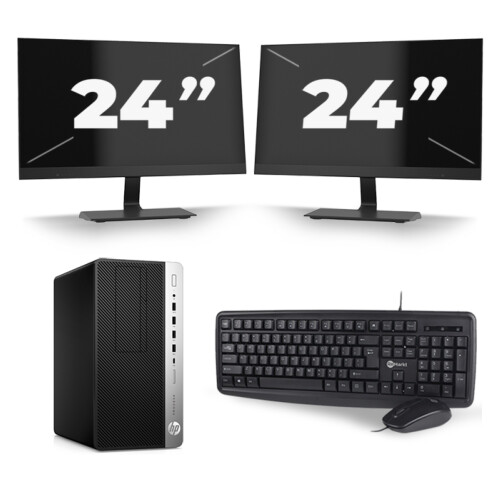 Refurbished HP ProDesk 600 G3 Micro Tower - Intel Core i5-6e Generatie - 8GB RAM - 256GB SSD - Windows 11 + 2x 24 inch Monitor Tweedehands