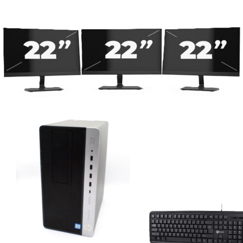 Refurbished HP ProDesk 600 G4 Micro Tower - Intel Core i5-8e Generatie - 8GB RAM - 256GB SSD - Windows 11 + 3x 22 inch Monitor Tweedehands
