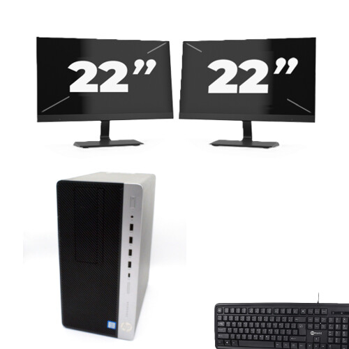 Refurbished HP ProDesk 600 G4 Micro Tower - Intel Core i7-8e Generatie - 8GB RAM - 256GB SSD - Windows 11 + 2x 22 inch Monitor Tweedehands