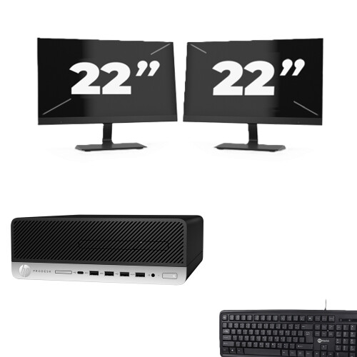 Refurbished HP ProDesk 600 G5 SFF - Intel Core i3-9e Generatie - 8GB RAM - 256GB SSD - Windows 11 + 2x 22 inch Monitor Tweedehands