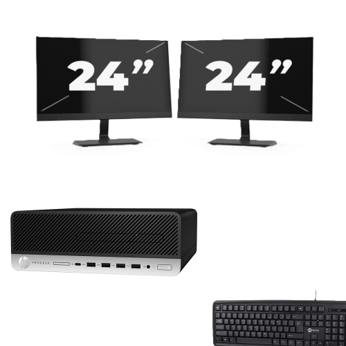 Refurbished HP ProDesk 600 G5 SFF - Intel Core i3-9e Generatie - 8GB RAM - 256GB SSD - Windows 11 + 2x 24 inch Monitor Tweedehands