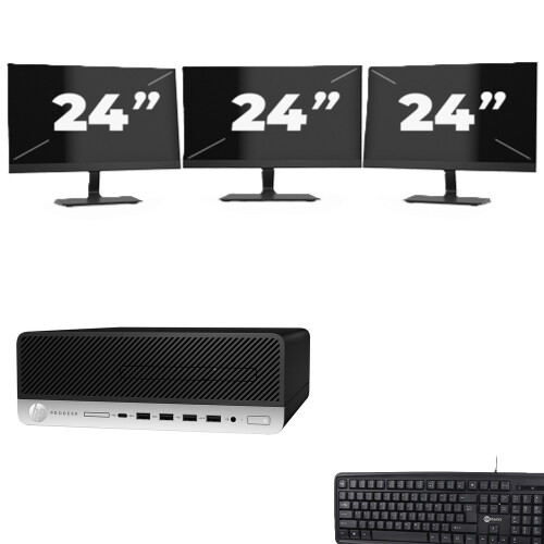 Refurbished HP ProDesk 600 G5 SFF - Intel Core i3-9e Generatie - 8GB RAM - 256GB SSD - Windows 11 + 3x 24 inch Monitor Tweedehands