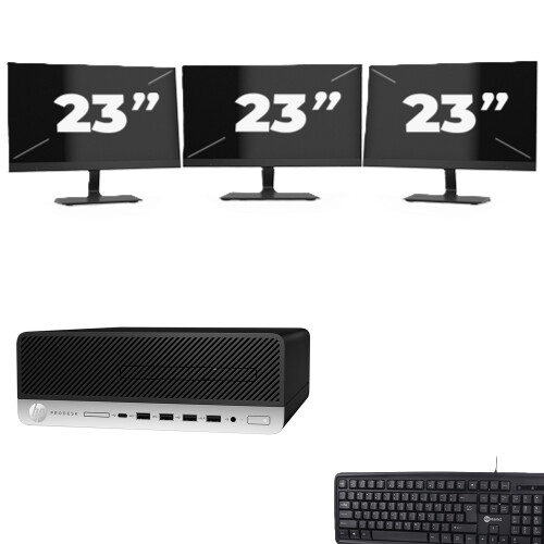 Refurbished HP ProDesk 600 G5 SFF - Intel Core i5-8e Generatie - 8GB RAM - 256GB SSD - Windows 11 + 3x 23 inch Monitor Tweedehands