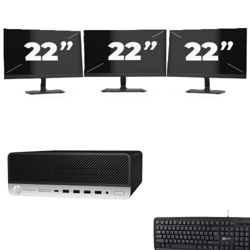 Refurbished HP ProDesk 600 G5 SFF - Intel Core i7-8e Generatie - 8GB RAM - 256GB SSD - Windows 11 + 3x 22 inch Monitor Tweedehands