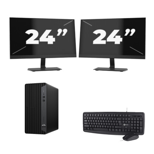 Refurbished HP ProDesk 600 G6 Tower - Intel Core i5-10e Generatie - 8GB RAM - 256GB SSD - Windows 11 + 2x 24 inch Monitor Tweedehands