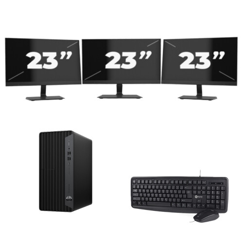 Refurbished HP ProDesk 600 G6 Tower - Intel Core i5-10e Generatie - 8GB RAM - 256GB SSD - Windows 11 + 3x 23 inch Monitor Tweedehands