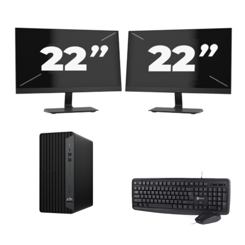 Refurbished HP ProDesk 600 G6 Tower - Intel Core i5-10e Generatie - 8GB RAM - 256GB SSD - Windows 11 + 2x 22 inch Monitor Tweedehands