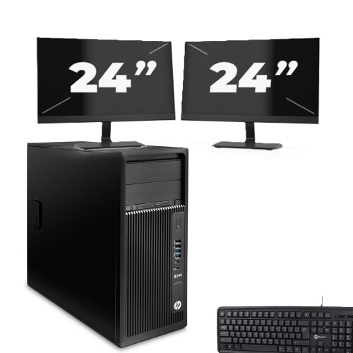 Refurbished HP Z240 Tower - Intel Core i3-7e Generatie - 8GB RAM - 256GB SSD - Windows 11 + 2x 24 inch Monitor Tweedehands
