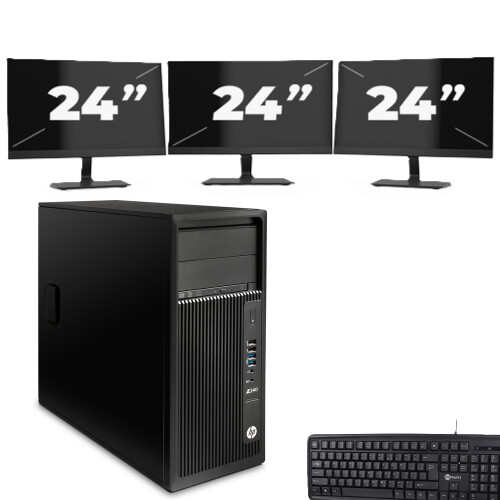 Refurbished HP Z240 Tower - Intel Core i3-7e Generatie - 8GB RAM - 256GB SSD - Windows 11 + 3x 24 inch Monitor