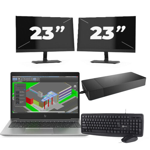 Refurbished HP ZBook 14u G5 - Intel Core i7-8e Generatie - 14 inch - 8GB RAM - 256GB SSD - Windows 11 + 2x 23 inch Monitor Tweedehands