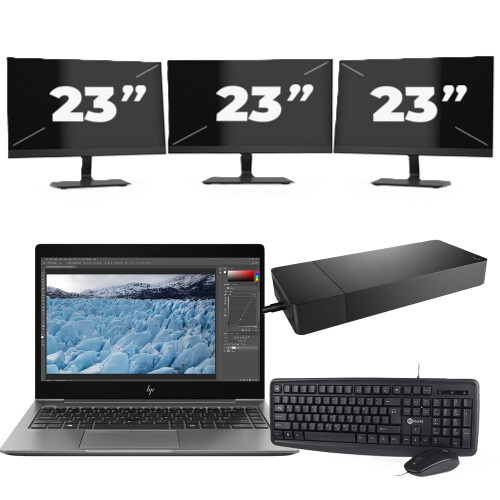 Refurbished HP ZBook 14u G6 - Intel Core i7-8e Generatie - 14 inch - 16GB RAM - 256GB SSD - Windows 11 + 3x 23 inch Monitor Tweedehands