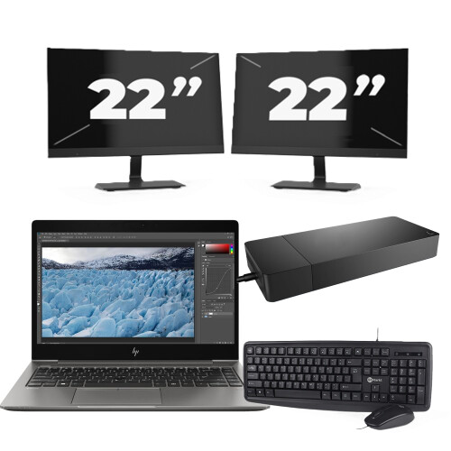 Refurbished HP ZBook 14u G6 - Intel Core i7-8e Generatie - 14 inch - 16GB RAM - 256GB SSD - Windows 11 + 2x 22 inch Monitor Tweedehands