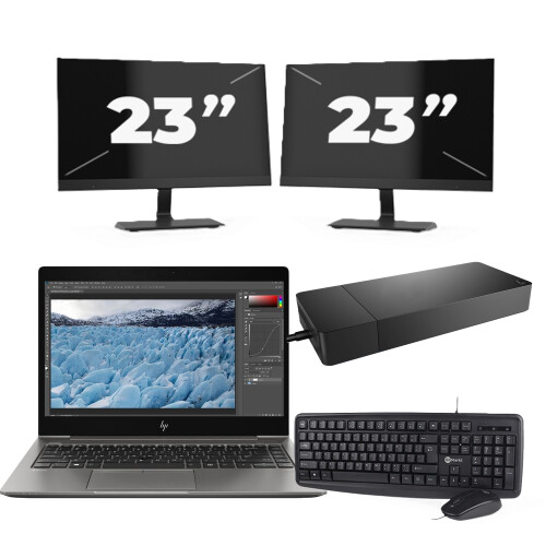 Refurbished HP ZBook 14u G6 - Intel Core i7-8e Generatie - 14 inch - 16GB RAM - 256GB SSD - Windows 11 + 2x 23 inch Monitor Tweedehands