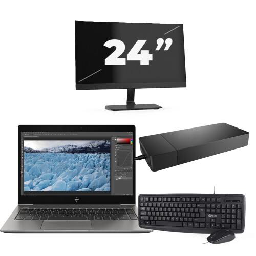 Refurbished HP ZBook 14u G6 - Intel Core i7-8e Generatie - 14 inch - 16GB RAM - 256GB SSD - Windows 11 + 1x 24 inch Monitor Tweedehands
