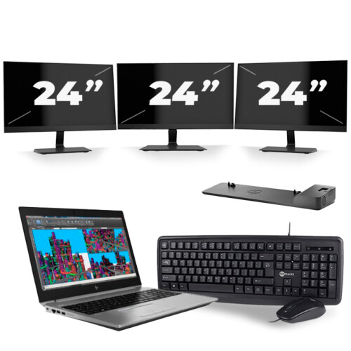 Refurbished HP ZBook 15 G5 - Intel Core i7-8e Generatie - 15 inch - 16GB RAM - 256GB SSD - Windows 11 + 3x 24 inch Monitor Tweedehands