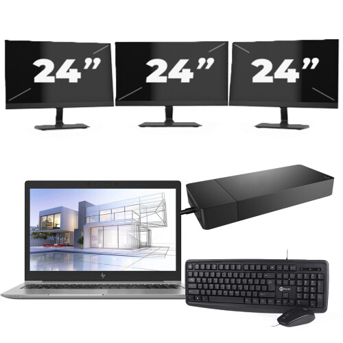 Refurbished HP ZBook 15u G5 - Intel Core i7-8e Generatie - 15 inch - 16GB RAM - 256GB SSD - Windows 11 + 3x 24 inch Monitor Tweedehands