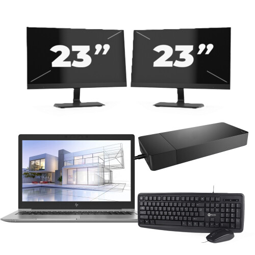 Refurbished HP ZBook 15u G5 - Intel Core i7-8e Generatie - 15 inch - 8GB RAM - 256GB SSD - Windows 11 + 2x 23 inch Monitor Tweedehands