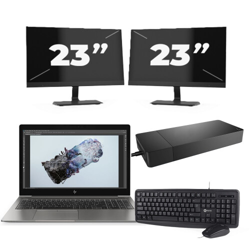 Refurbished HP ZBook 15u G6 - Intel Core i7-8e Generatie - 15 inch - 16GB RAM - 256GB SSD - Windows 11 + 2x 23 inch Monitor Tweedehands