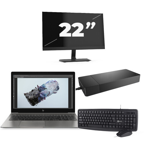 Refurbished HP ZBook 15u G6 - Intel Core i7-8e Generatie - 15 inch - 16GB RAM - 256GB SSD - Windows 11 + 1x 22 inch Monitor