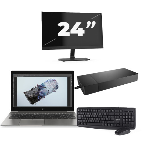 Refurbished HP ZBook 15u G6 - Intel Core i7-8e Generatie - 15 inch - 16GB RAM - 256GB SSD - Windows 11 + 1x 24 inch Monitor Tweedehands