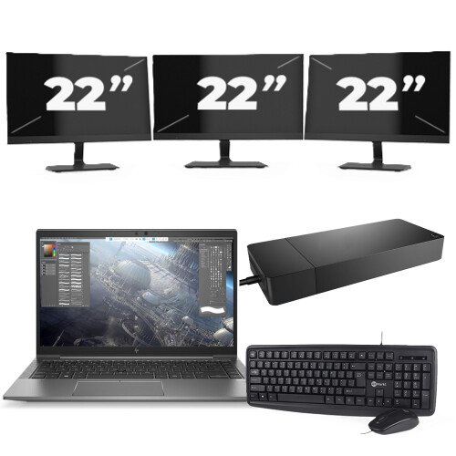 Refurbished HP ZBook Firefly 14 G7 - Intel Core i7-10e Generatie - 14 inch - 16GB RAM - 256GB SSD - Windows 11 Home + 3x 22 inch Monitor Tweedehands