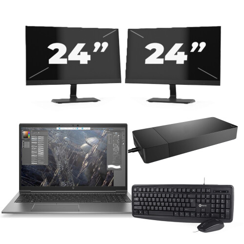 Refurbished HP ZBook Firefly 15 G7 - Intel Core i7-10e Generatie - 15 inch - 8GB RAM - 256GB SSD - Windows 11 + 2x 24 inch Monitor Tweedehands