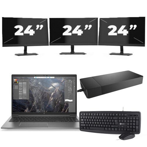 Refurbished HP ZBook Firefly 15 G7 - Intel Core i7-10e Generatie - 15 inch - 8GB RAM - 256GB SSD - Windows 11 + 3x 24 inch Monitor Tweedehands