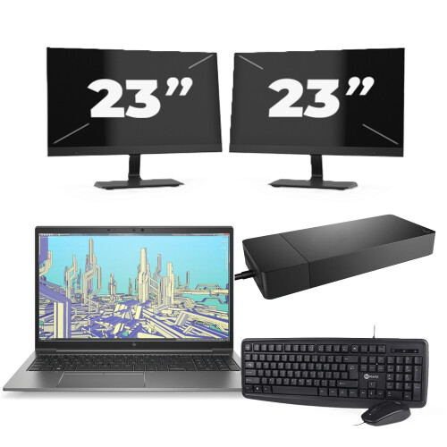 Refurbished HP ZBook Firefly 15 G8 - Intel Core i7-11e Generatie - 15 inch - 8GB RAM - 256GB SSD - Windows 11 Home + 2x 23 inch Monitor