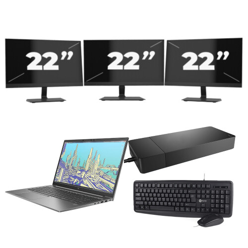 Refurbished HP ZBook Firefly 15 G8 - Intel Core i7-11e Generatie - 15 inch - 8GB RAM - 256GB SSD - Windows 11 Home + 3x 22 inch Monitor Tweedehands