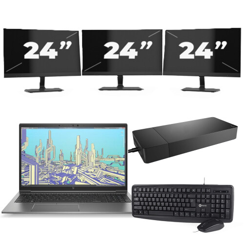 Refurbished HP ZBook Firefly 15 G8 - Intel Core i7-11e Generatie - 15 inch - 8GB RAM - 256GB SSD - Windows 11 Home + 3x 24 inch Monitor