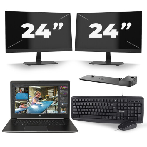 Refurbished HP ZBook Studio G3 - Intel Core i7-6e Generatie - 15 inch - 16GB RAM - 256GB SSD - Windows 11 + 2x 24 inch Monitor Tweedehands