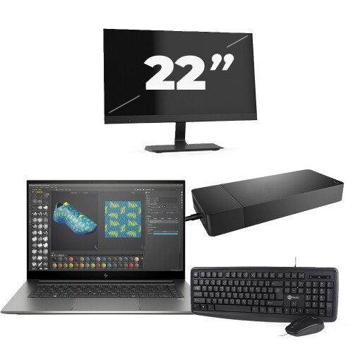 Refurbished HP ZBook Studio G7 - Intel Core i7-10e Generatie - 15 inch - 16GB RAM - 256GB SSD - Windows 11 + 1x 22 inch Monitor Tweedehands