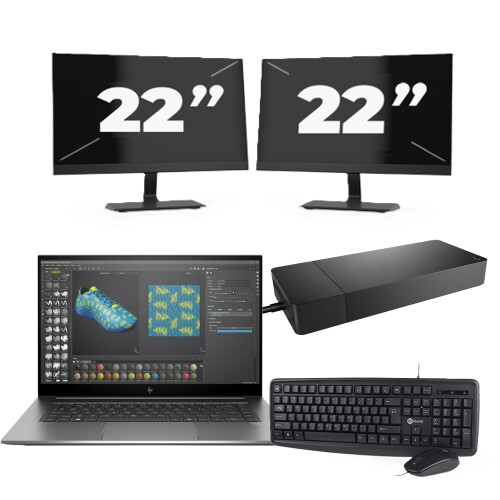 Refurbished HP ZBook Studio G7 - Intel Core i7-10e Generatie - 15 inch - 16GB RAM - 256GB SSD - Windows 11 + 2x 22 inch Monitor Tweedehands